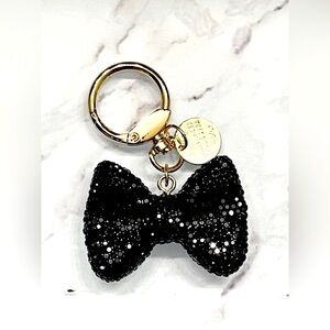 Black Rhinestone Bow Purse Charm / Keychain in Gold Tone. Makes a great gift!